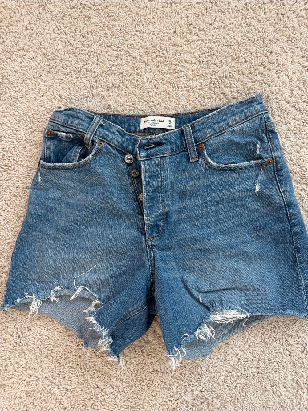 Abercrombie & Fitch Raw Hem Distressed Blue Denim Shorts
